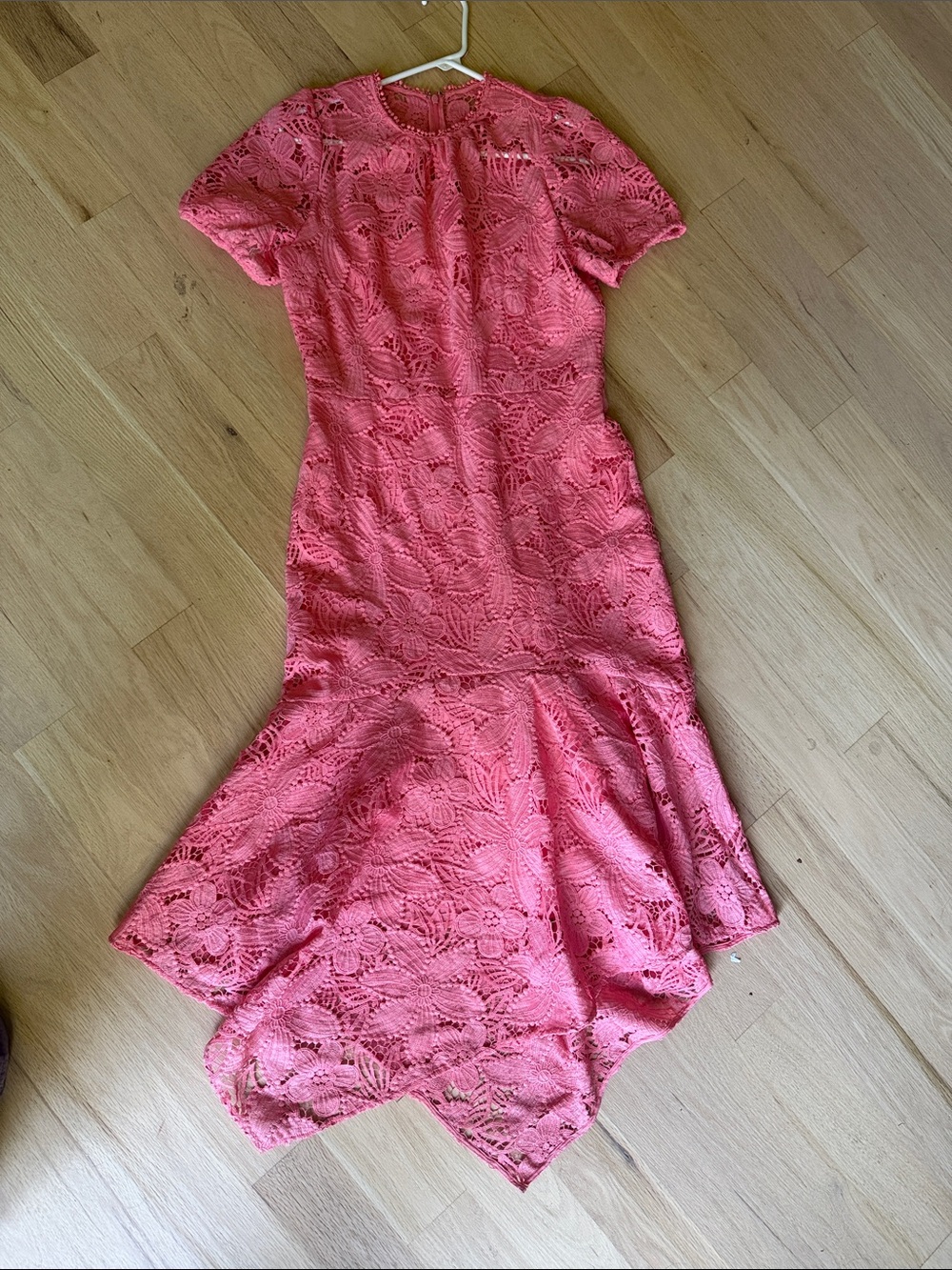 Shoshanna Coral Lace Asymmetrical Mermaid Dress